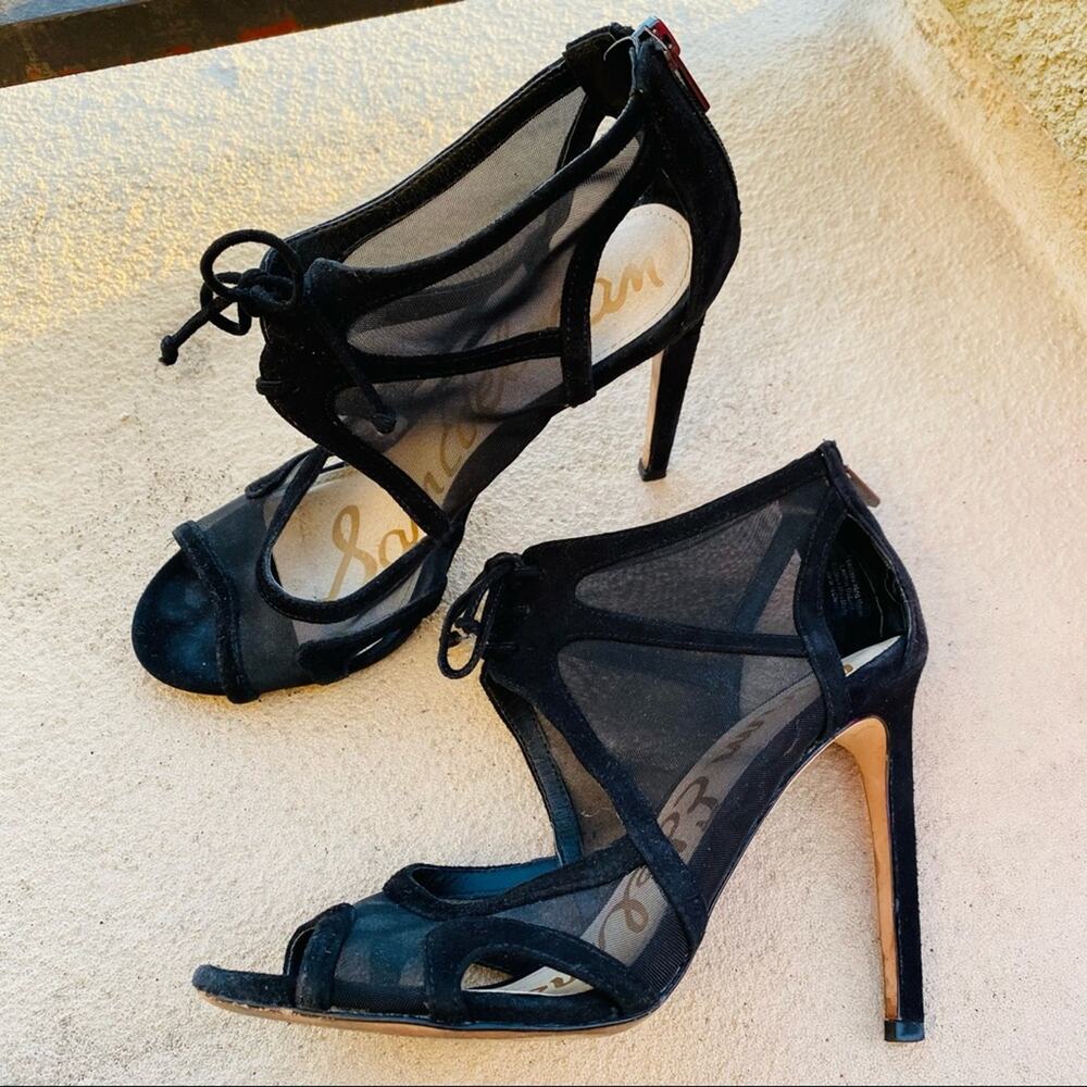 SAM EDELMAN Mesh Suede Tie Heels US W8